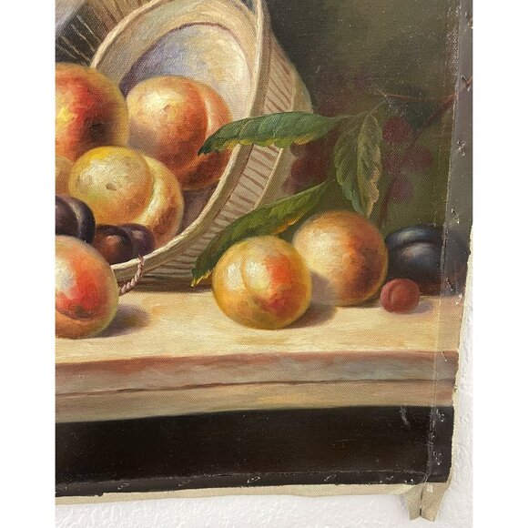 25"x21" OOAK Original Oil Painting on Canvas Still Life Fruit PEACHES by Rometto - Picture 4 of 5